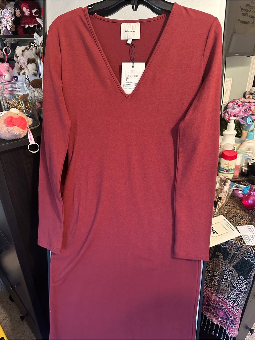 NWT Reformation Amira Knit Midi Dress in Chianti Red